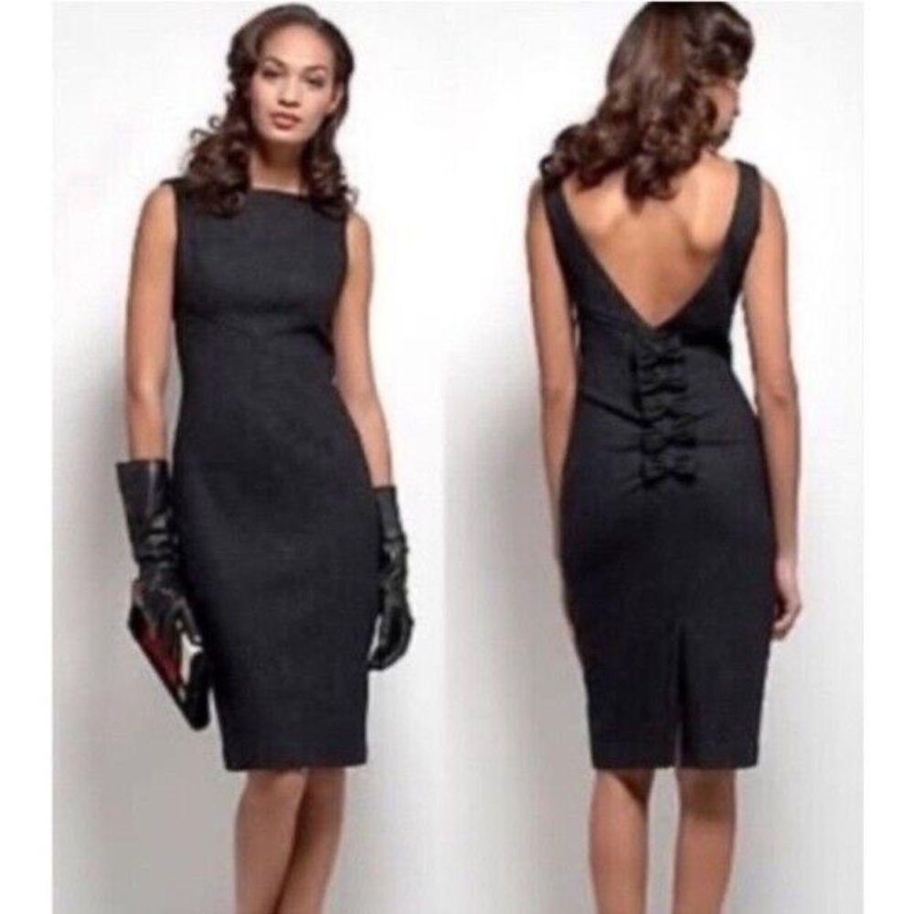 Diane Von Furstenberg Dorothea Black Sleeveless Scoop Neck Back Bow Sheath Dress
